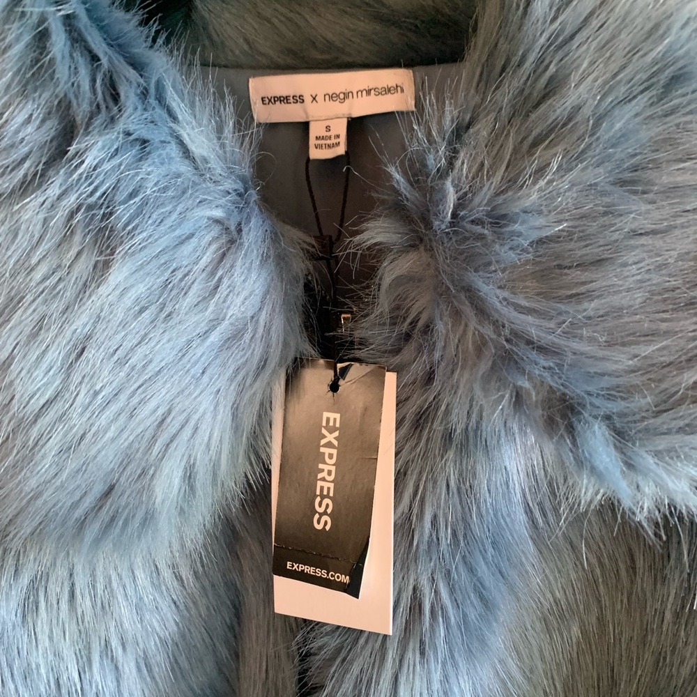 EXPRESS Negin Mirsalehi Blue Faux Fur Coat  NWT - Picture 4 of 5